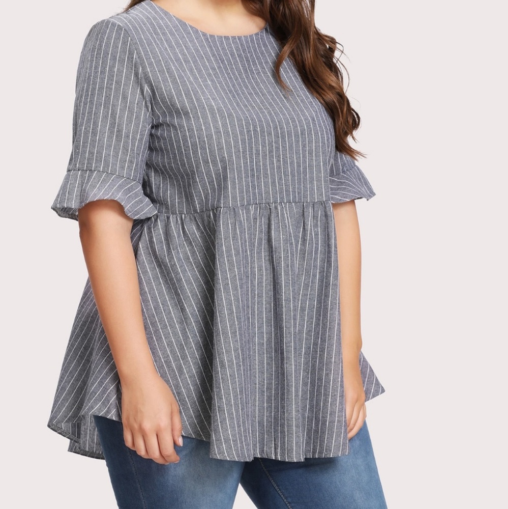 Pinstriped Babydoll Denim Blouse